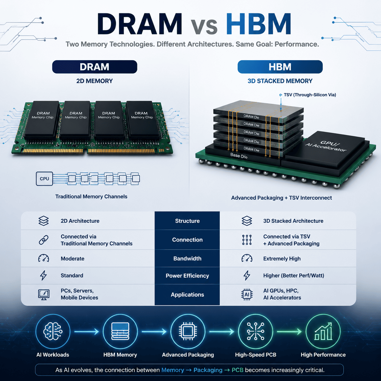 DRAM vs HBM: Understanding the Difference and Its Impact on AI Hardware PCB Design